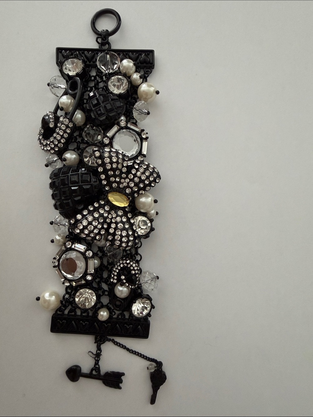 etsey Johnson "Blackout" Jet Black Flower Butterfly Skull Wide Toggle Bracelet